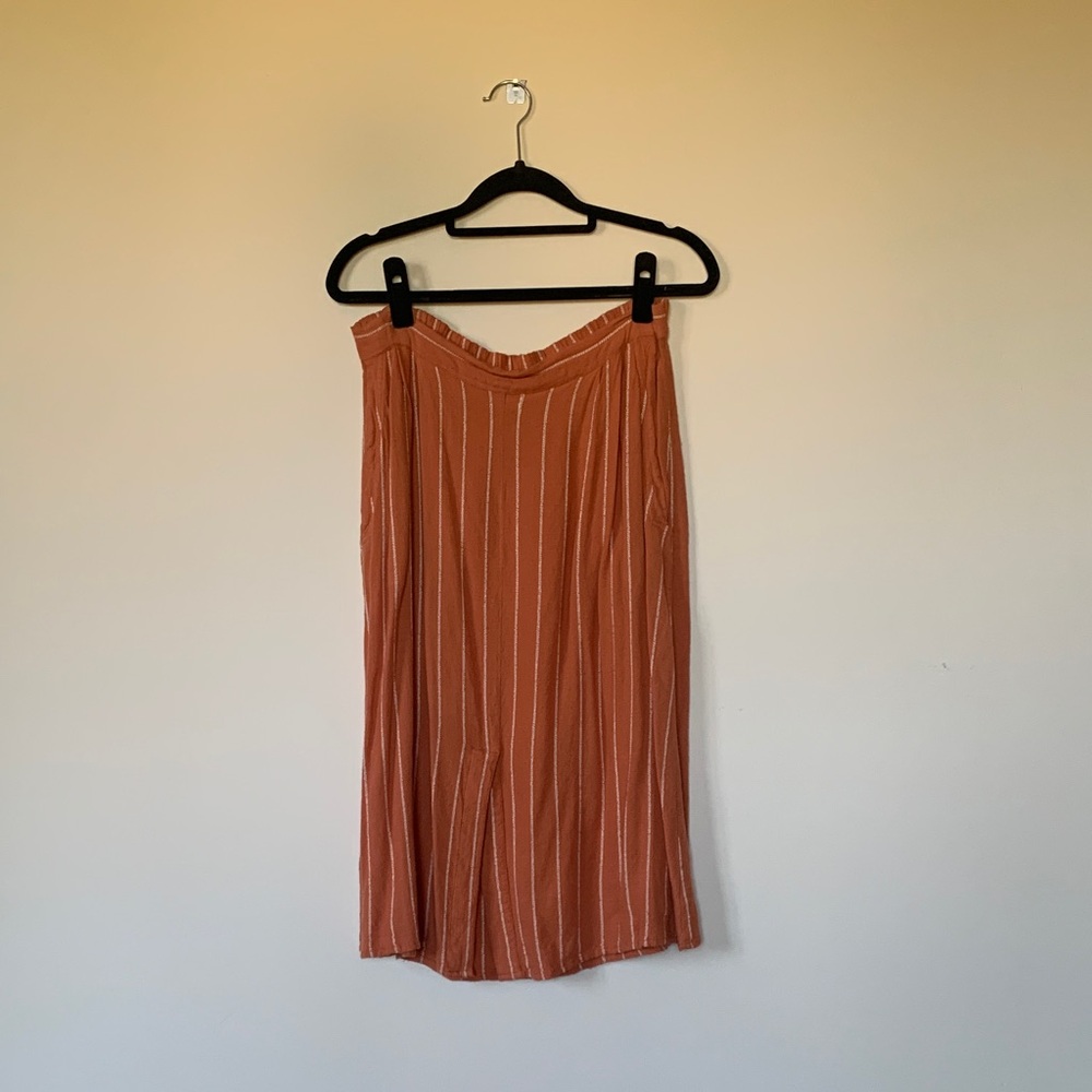 Mango Rust Striped Midi Skirt
